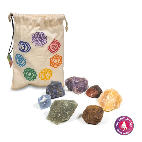 7 Chakra-Steine im Baumwolltäschchen