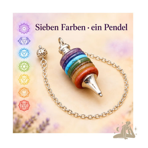 Chakra-Pendel mit sieben farbigen Ringen und Kette