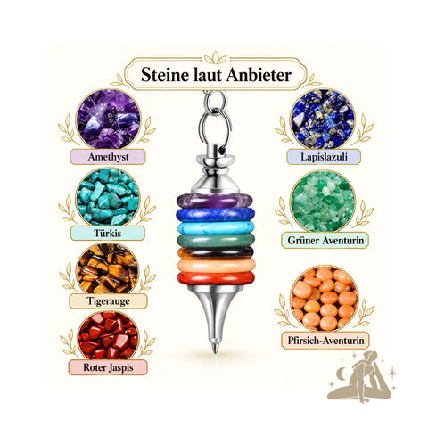 Chakra-Pendel mit sieben farbigen Ringen und Kette