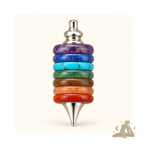Chakra-Pendel mit sieben farbigen Ringen und Kette