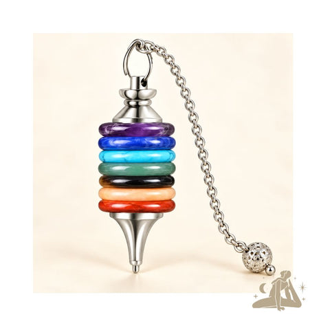 Chakra-Pendel mit sieben farbigen Ringen und Kette